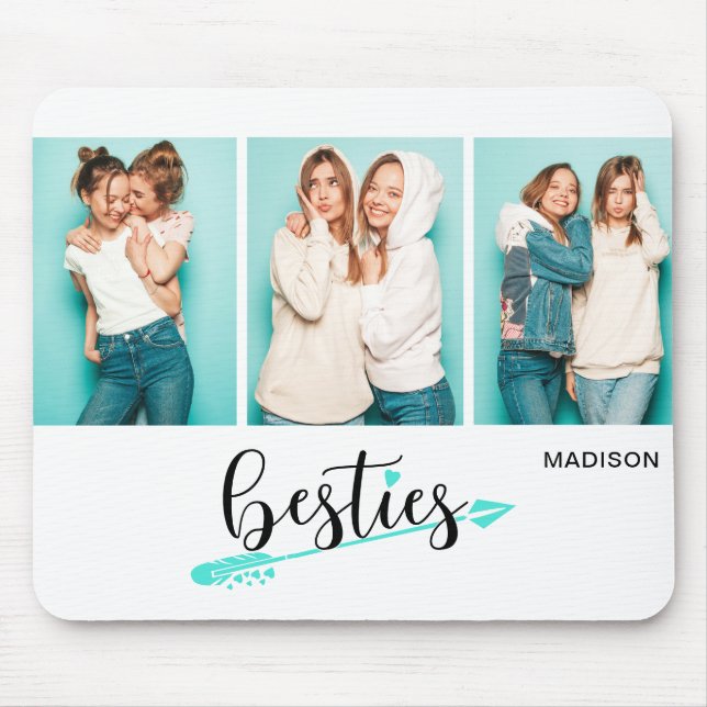 Besties Best Friends Drei Fotos Personalisierter N Mousepad (Vorne)