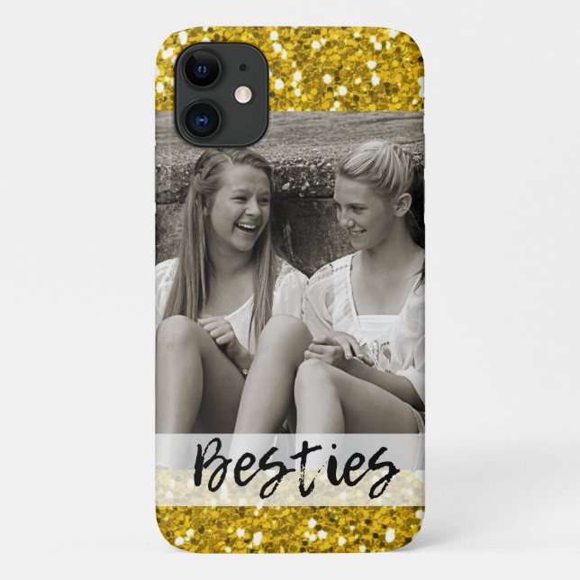 Besties Best Friends Foto Gold Glitzer Case-Mate iPhone Hülle (Rückseite)
