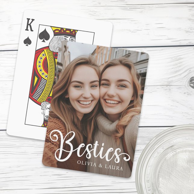 Besties best friends individuellen Namens Foto Spielkarten (Besties best friends custom names photo playing cards)