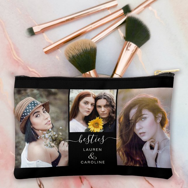 Besties Best Friends Modern Simple Foto Template Zubehörtasche (A perfect gift for your bestie, personalize this cosmetic bag with your favorite photos and names.)