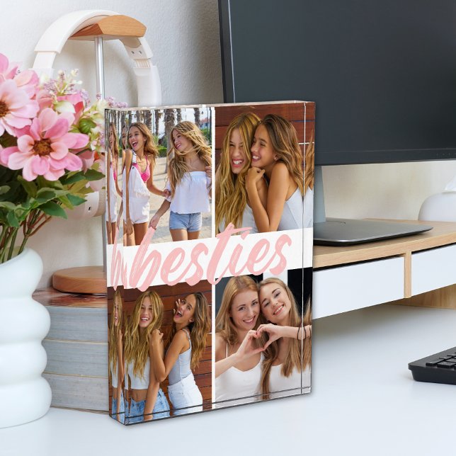 Besties Best Friends Pink Brush Script Collage Fotoblock (Von Creator hochgeladen)