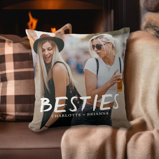 Besties Best Friends Typography Photo Kissen (Von Creator hochgeladen)