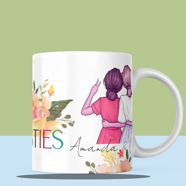 Besties BESTE FREUNDIN Niedlich Illustration Tasse (Besties BFF Cute Illustration Floral Best Friends Mug)