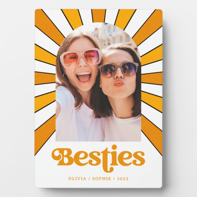 Besties | Boho Retro Sun und Foto Die besten Freun Fotoplatte (Vorderseite)