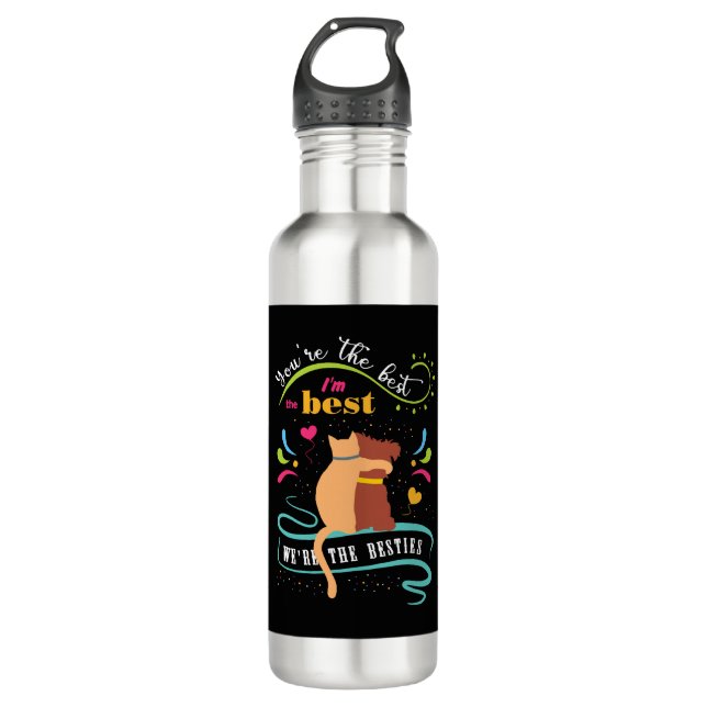 Besties Cat and Dog Funny Quote Edelstahlflasche (Vorderseite)