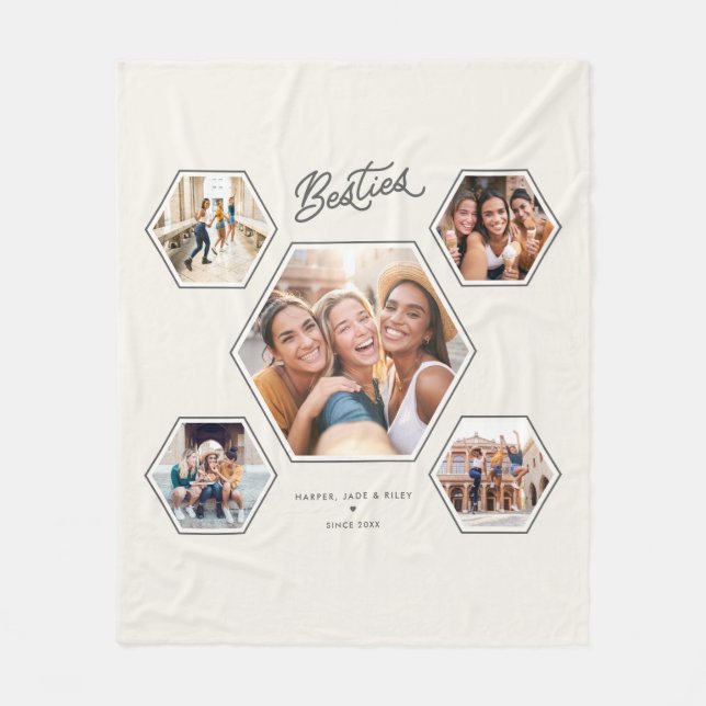 Besties Custom 5 Photo Collage Friendship Keepsake Fleecedecke (Vorderseite)