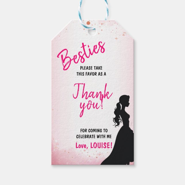 Besties Doll Pink Glitzer Party Geschenkanhänger (Vorderseite)