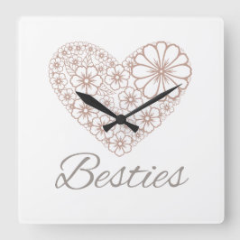 Besties Floral Neutral Heart, Friendship Gift Quadratische Wanduhr