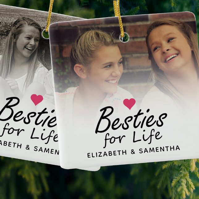 Besties for Life Script Best Friends Forever Foto Keramikornament (Von Creator hochgeladen)