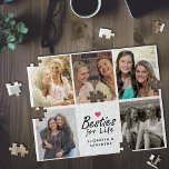 Besties for Life Script Best Friends Foto Collage<br><div class="desc">Feiern Sie Ihre Freundschaft mit unserem "Besties for Life Script Best Friends Foto Collage Jigsaw Puzzle". Dieses charmante Design enthält das Zitat "Besties for life" in der Skriptschrift schwarze Typografie mit einem kleinen heißen rosa Herzsymbol oben. Unter dem Zitat, personalisieren Sie Ihre Namen, und um den Text, erstellen Sie eine...</div>