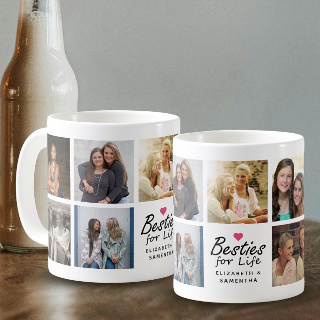 Besties for Life Script Best Friends Foto Collage Kaffeetasse (Von Creator hochgeladen)