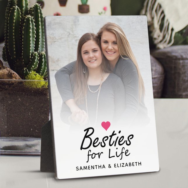 Besties for Life Script Best Friends Foto & Heart Fotoplatte (Von Creator hochgeladen)