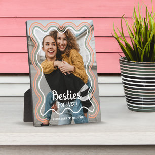 Besties Forever Foto Retro Wavy Rainbow Border Fotoplatte