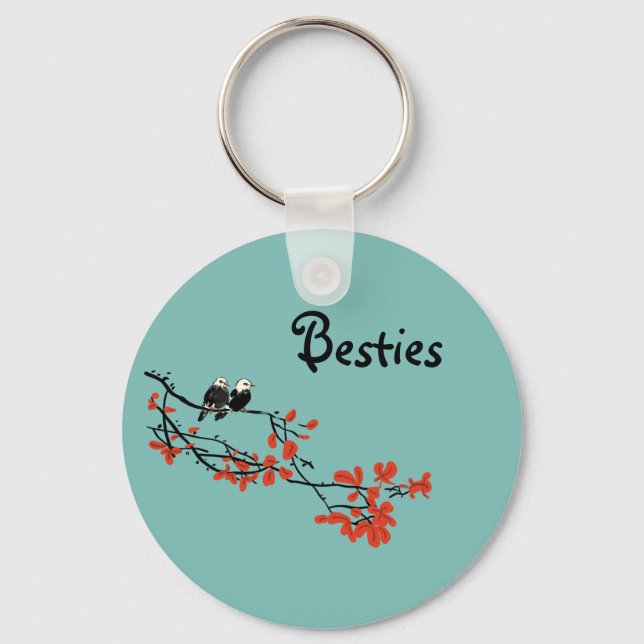 Besties Geschenk zwei Vögel Rote Blätter Schlüssel Schlüsselanhänger (Vorderseite)