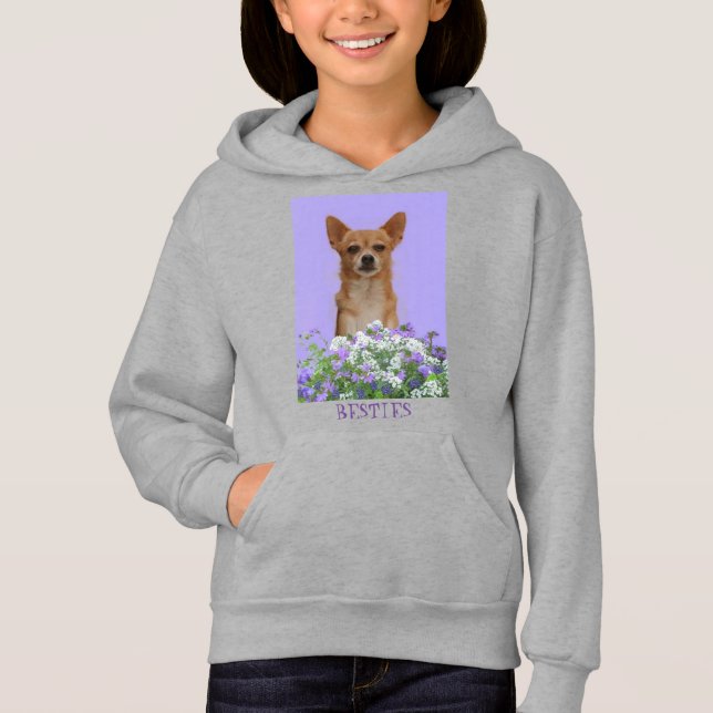 "BESTIES" Girl's Dog Lover Niedlich Pet Gray Hoodie (Vorderseite)