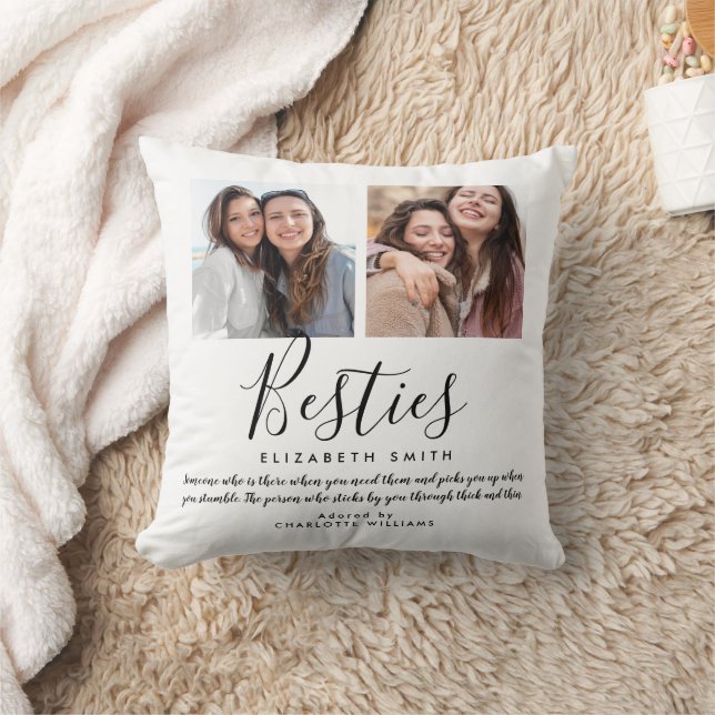 Besties Modern Script Best Friends Quote Foto Kissen (Decke)