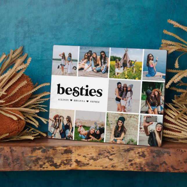 Besties | Modern Square 10 Photos Collage Custom  Fotoplatte (Seite)