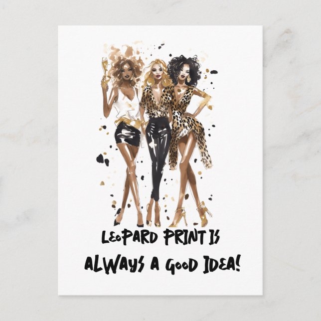 Besties modische Mädchen in Leoparden und schwarze Postkarte (Vorderseite)