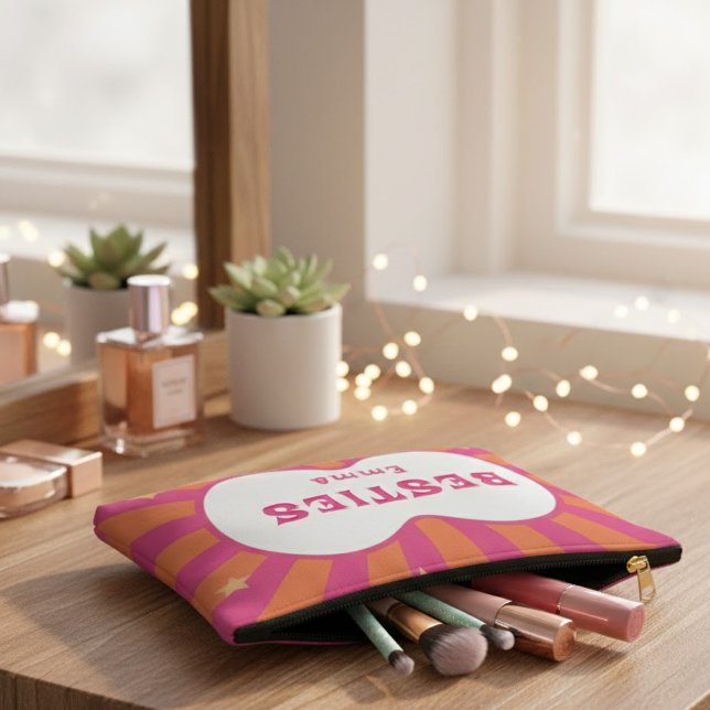 Besties Personalized Retro Sunburst Cosmetic & Mak Zubehörtasche (Von Creator hochgeladen)