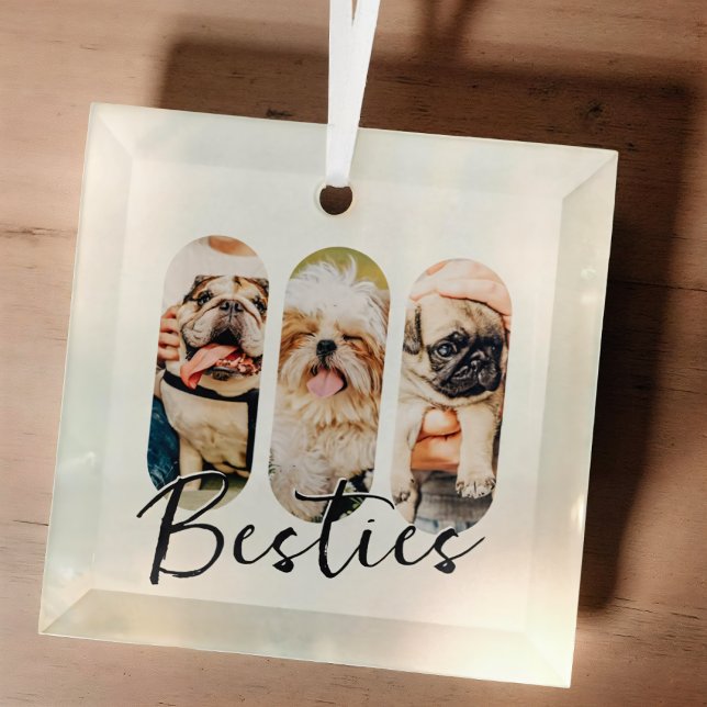 Besties Pet Simple Modern Playa Drei Foto Ornament Aus Glas (Von Creator hochgeladen)
