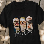 Besties Pet Simple Modern Playa Drei Foto T-Shirt<br><div class="desc">Dieses einfache und moderne Design besteht aus einer modernen, einfachen, spielerischen Schrift-Typografie. Fügen Sie benutzerdefinierte Fotos Ihrer Hauskatze, Ihres Hundes oder Ihrer Vögel hinzu.</div>