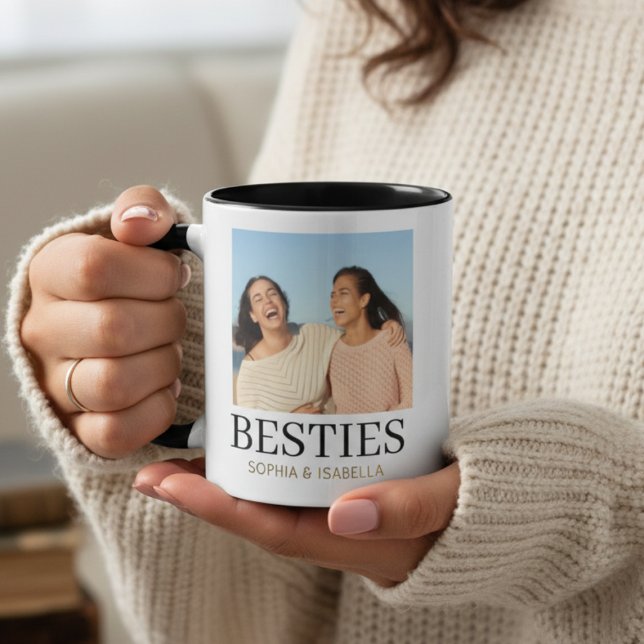 Besties Photo Mug | Personalized Best Friends Gift Tasse (Besties Photo Mug | Personalized Best Friends Gift | Custom BFF Two-Tone Coffee Mug)