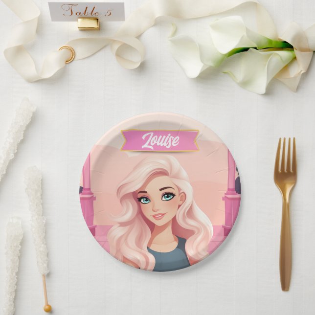 Besties Pink Doll Girly Party Pappteller (Hochzeit)