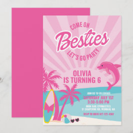 Besties pink malibu Strand Geburtstag Einladung