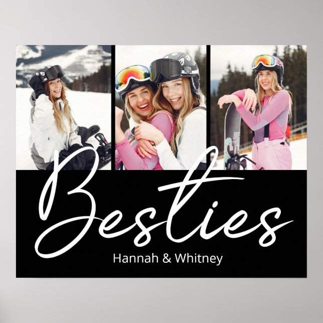 Besties Schriftzug Individuelle Fotocollage  Poster (Vorne)
