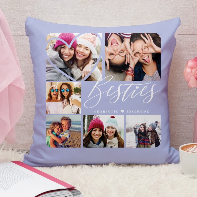 Besties Script Beste Freundinnen Herz 6 Foto Grid Kissen (Von Creator hochgeladen)