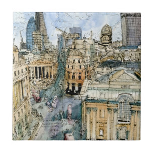 Bestimmungsorte  Watercolor-Vintage London-Straße Fliese
