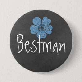 Bestman Wild Blue Rose Chalkboard Button