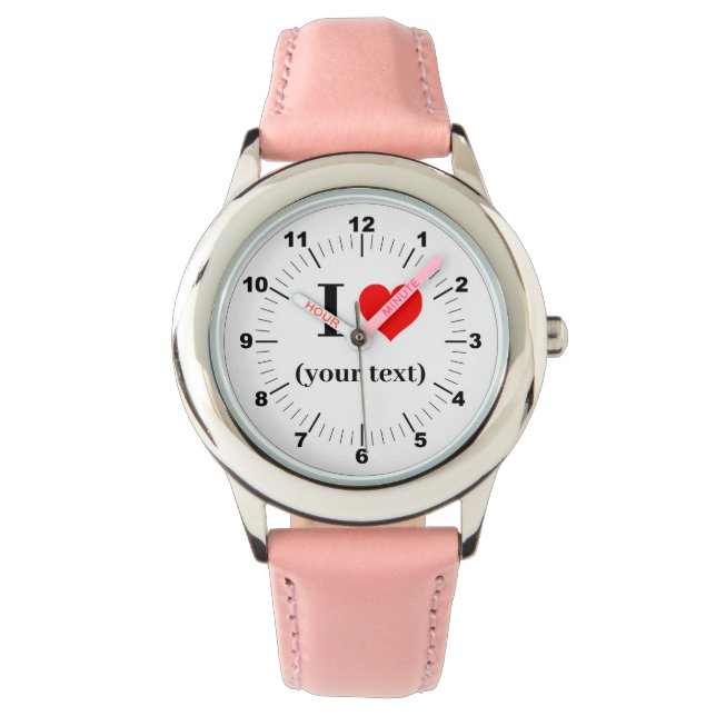BESTSELLER! Kid's I ❤️ Pink Leder Strap Watch Armbanduhr (Vorderseite)