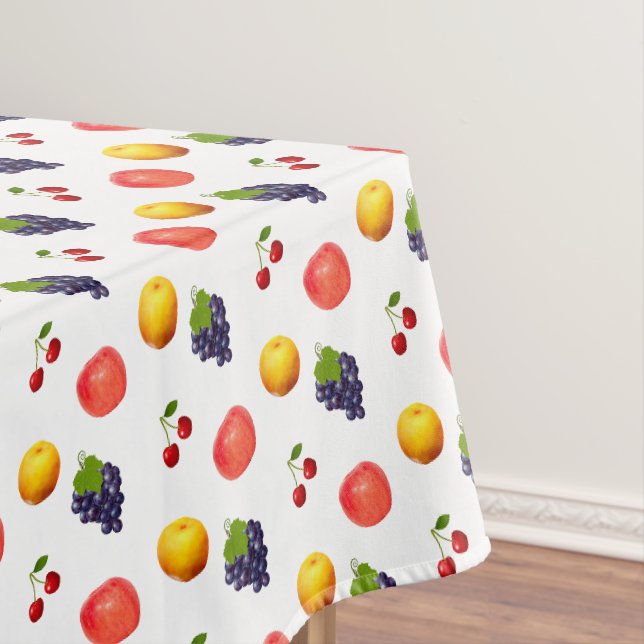 Bestückte frische Früchte auf Weiß Tischdecke (Beispiel)