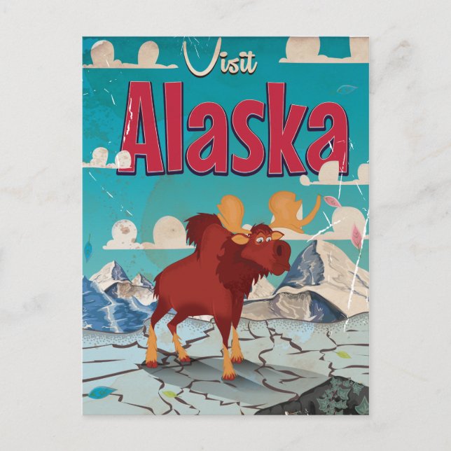 Besuch Alaska Cartoon Vintage Poster Postkarte (Vorderseite)