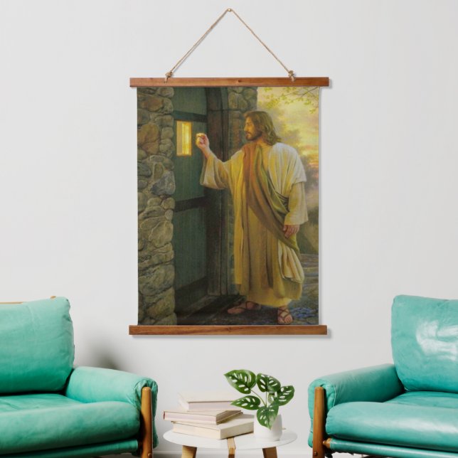 Besuch bei Morgengrauen Jesus klopfen an einer rus Wandteppich Mit Holzrahmen (Wohnzimmer)
