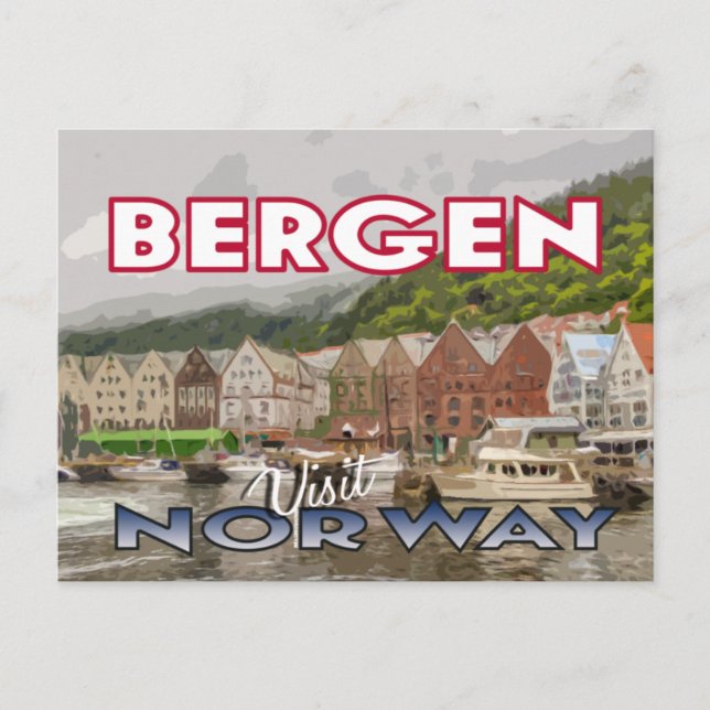 Besuch... Bergen, Norwegen - Postkarte (Vorderseite)