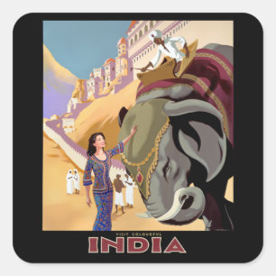 Besuch Colorful India Quadratischer Aufkleber