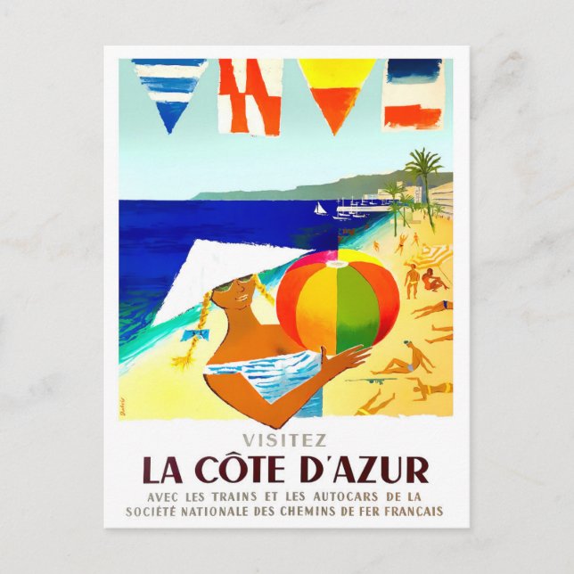 Besuch Cote D'Azur Frankreich Jahrgang Reise Postkarte (Vorderseite)