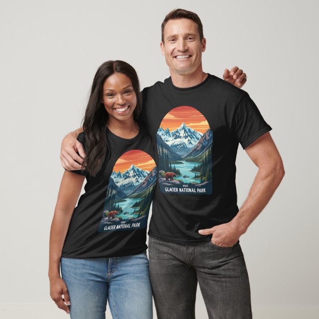 Besuch Glacier Nationalpark - Berg und Bär T-Shirt (Unisex)