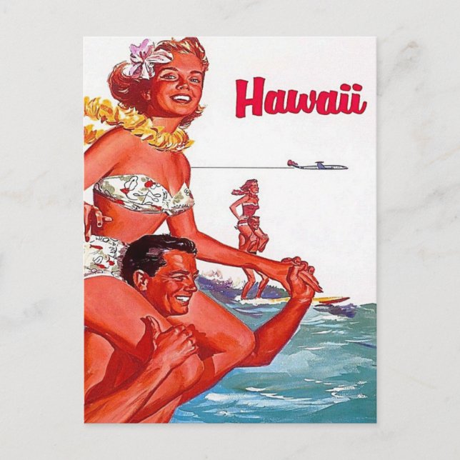 Besuch Hawaii - Surfen - Vintage - Reise Postkarte (Vorderseite)