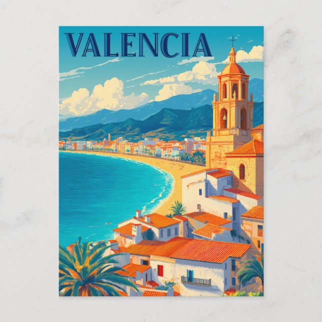 Besuch Valencia Spanien | Retroreise Postkarte (Vorderseite)