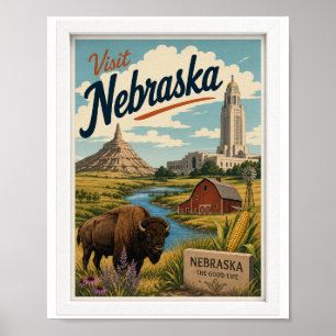 Besuche Nebraska Reise Vintage Poster