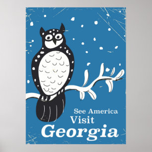 Besuchen Georgia USA Vintages Eule-Plakat Poster