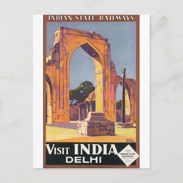 Besuchen Indien Delhi Vintage Travel Poster Postkarte (Vorderseite)