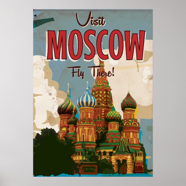 Besuchen Moskau Vintage Reiseplakat Poster (Vorne)