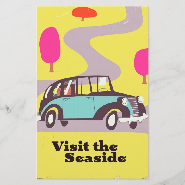 Besuchen Sie das Oldtimer-Poster der Seaside Vinta Briefpapier (Vorderseite)