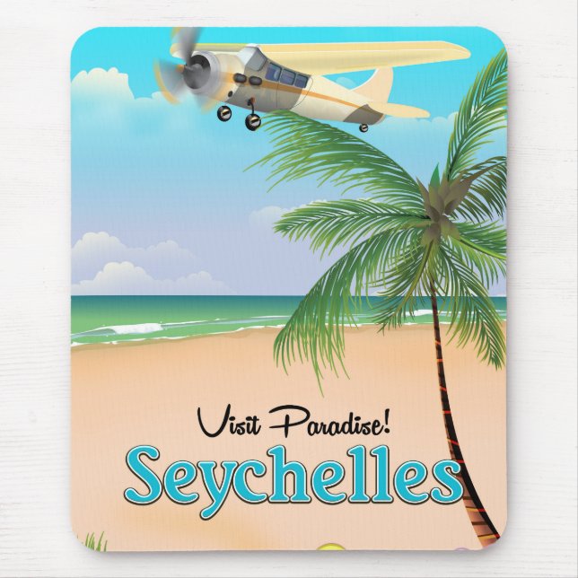 Besuchen Sie das Paradies! Seychelles Reiseplakat Mousepad (Vorne)