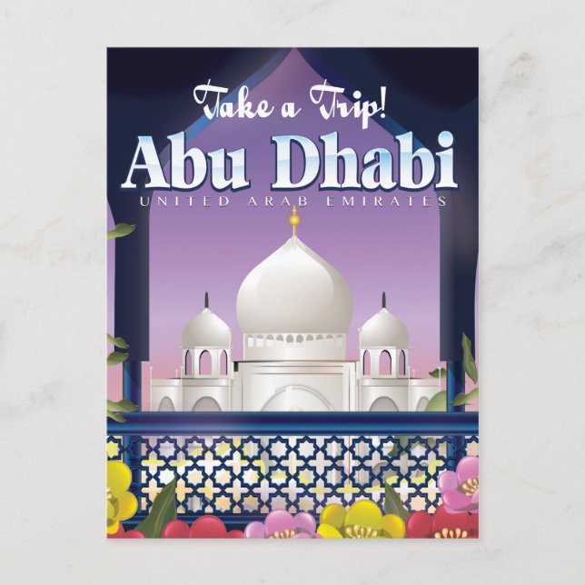 Besuchen Sie das Reiseplakat Abu Dhabi Vintage Postkarte (Vorderseite)