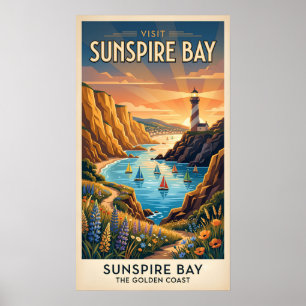 Besuchen Sie das Sunspire Bay Vintage Küsten-Reise Poster